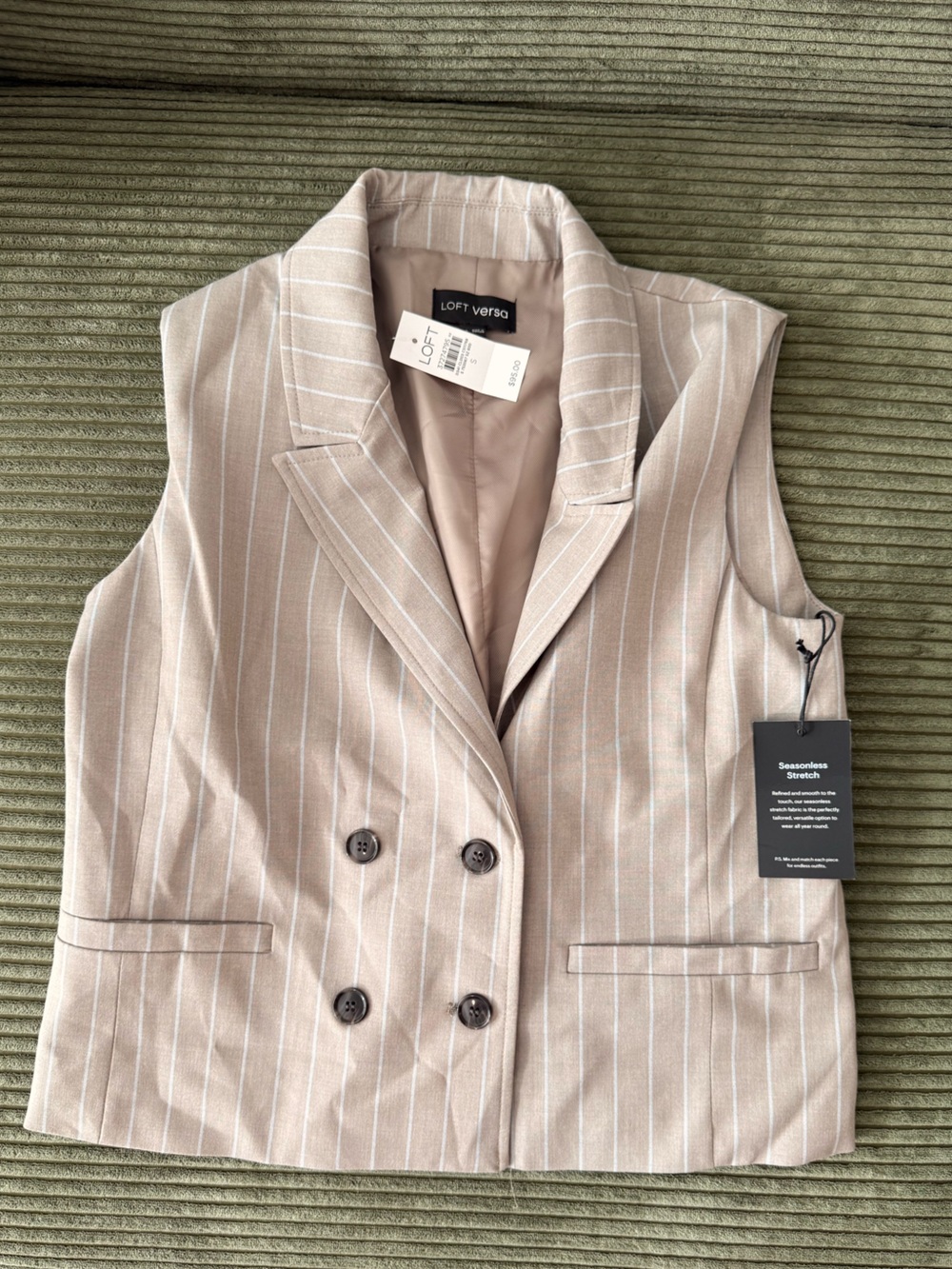 LOFT Beige Pinstripe Double-Breasted Vest